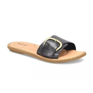 BORN Miarra Big Buckle Slide Sandals Black GENUINE Leather & Rubber Soles Sz 7